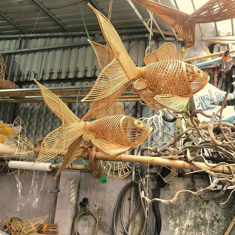 Fish chandelier lighting rattan pendant light home decor
