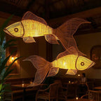 Rattan wicker pendant light unique art deco lamp hanging