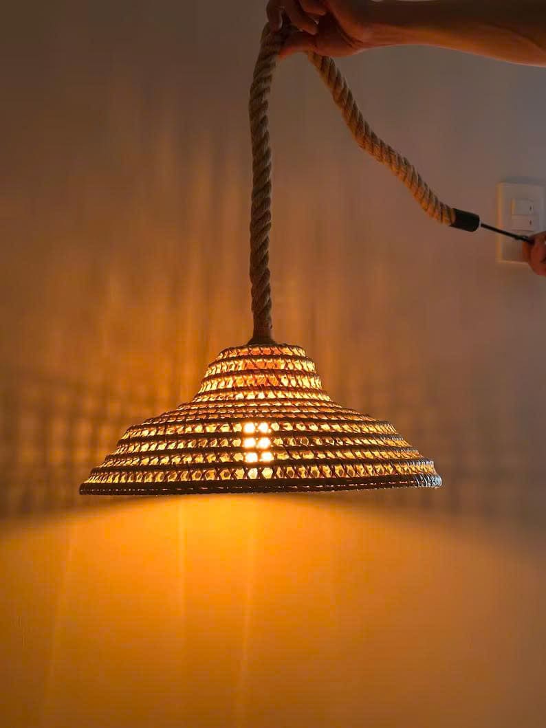 Cone shade lamp rattan pendant light art deco lamp