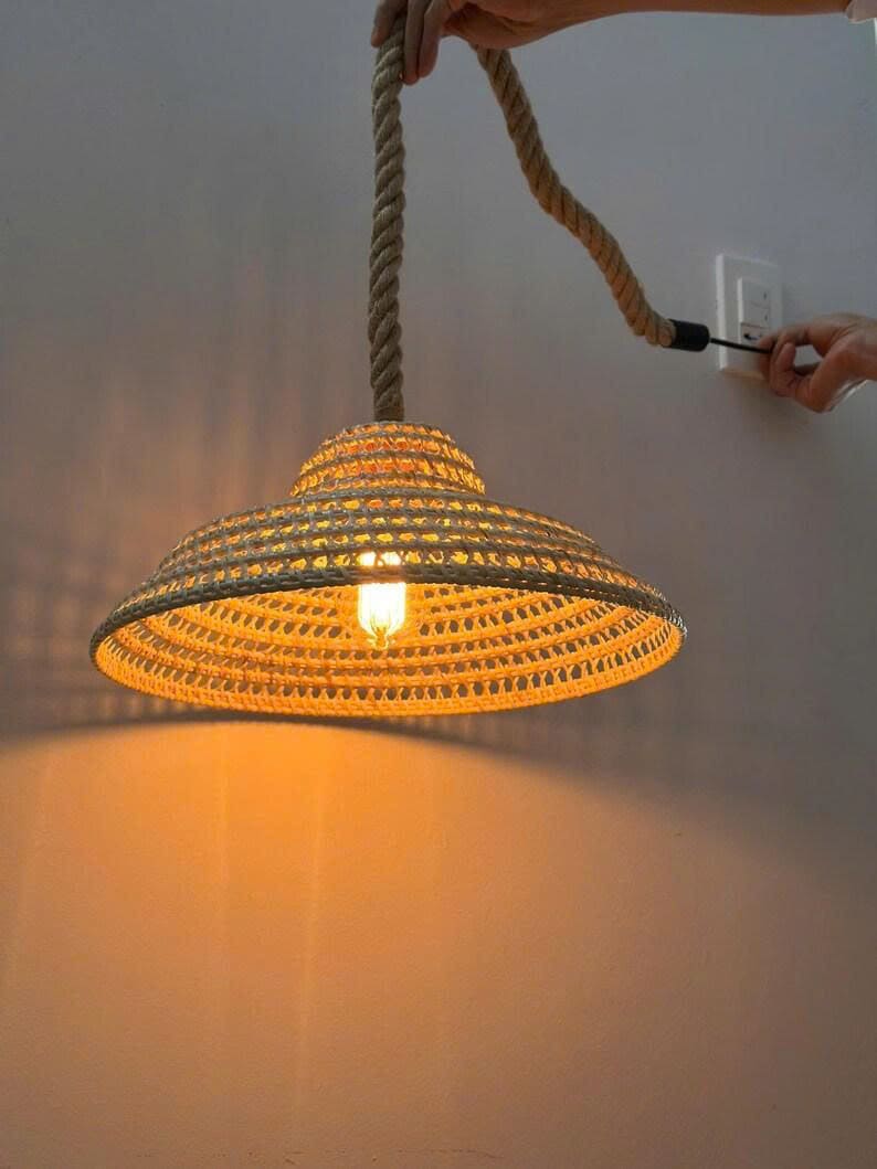Cone shade lamp rattan pendant light art deco lamp