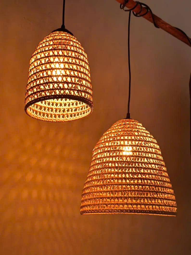 Bell pendant rattan light fixture wicker lamp shade hanging woven pendant light art decor kitchen island lighting