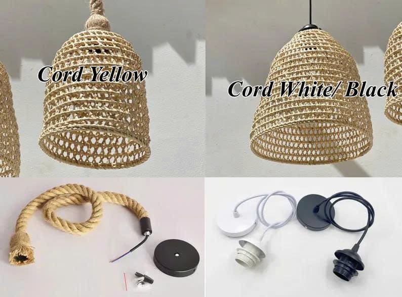 Bell pendant rattan light fixture wicker lamp shade hanging woven pendant light art decor kitchen island lighting