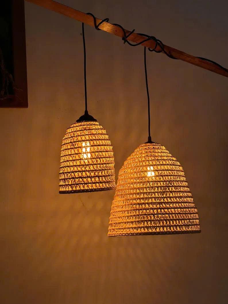 Bell pendant rattan light fixture wicker lamp shade hanging woven pendant light art decor kitchen island lighting