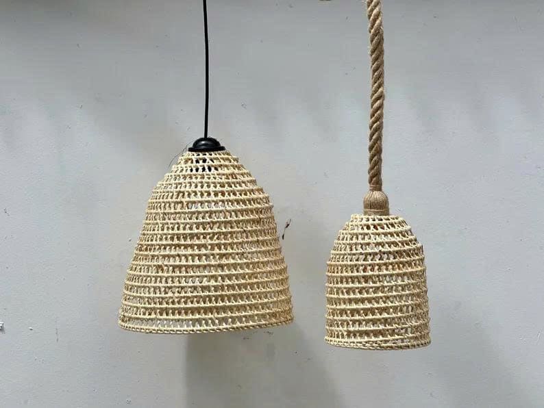 Bell pendant rattan light fixture wicker lamp shade hanging woven pendant light art decor kitchen island lighting