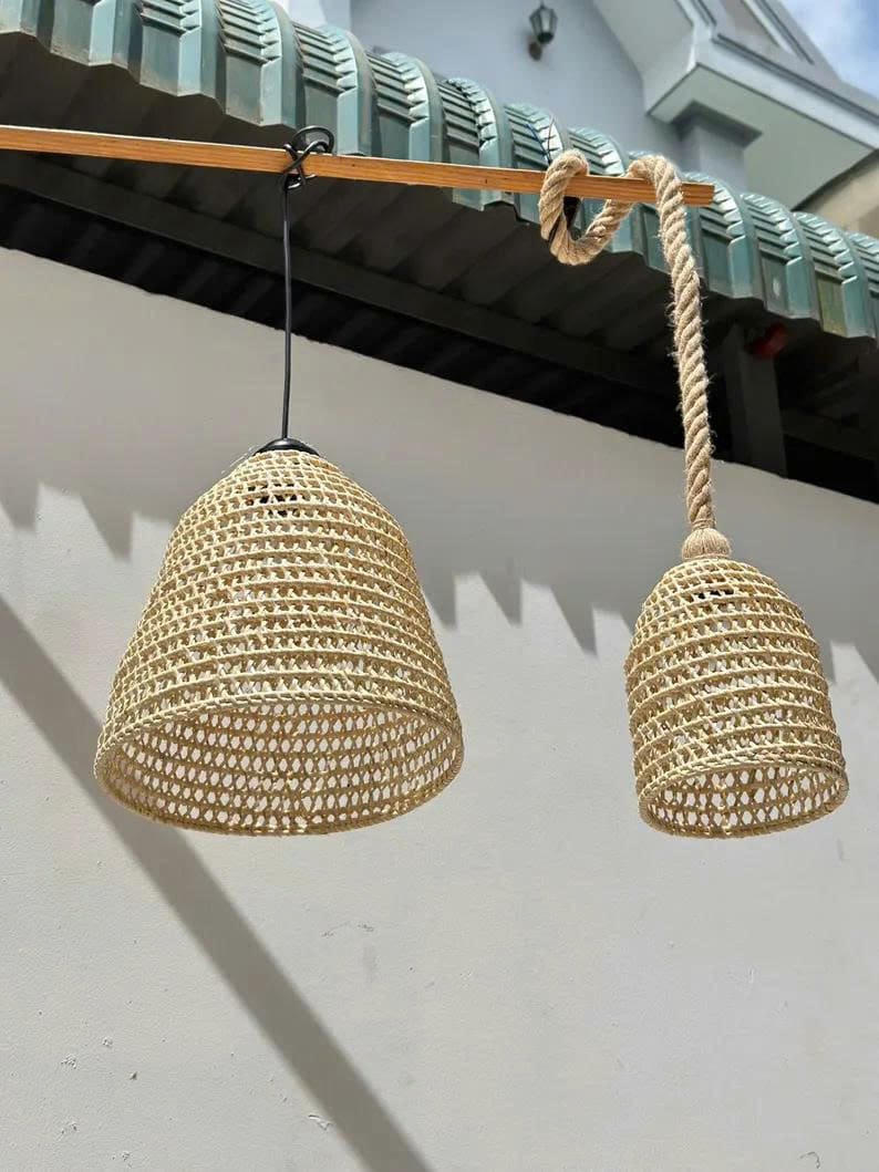 Bell pendant rattan light fixture wicker lamp shade hanging woven pendant light art decor kitchen island lighting