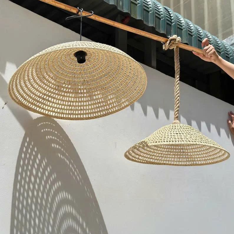 Rustic cone rattan ceiling light kitchen island decor