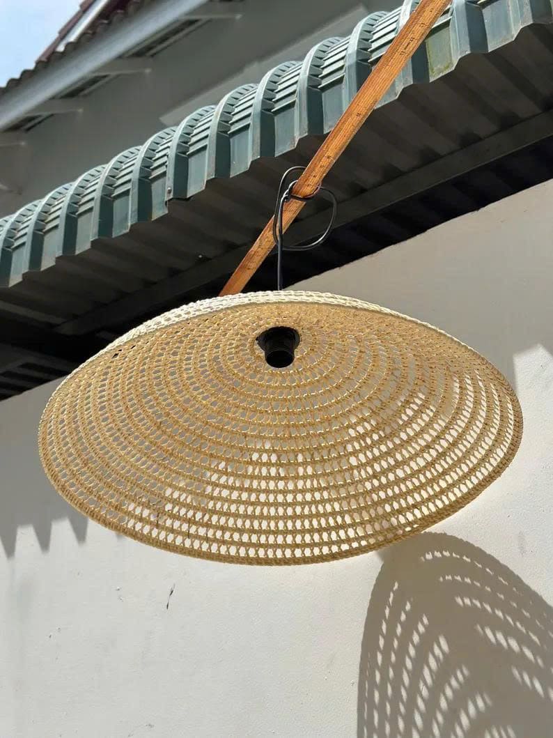 Rustic cone rattan ceiling light kitchen island decor