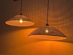 Rustic cone rattan ceiling light kitchen island decor