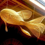 Four tail rattan fish pendant light in natural, red & black