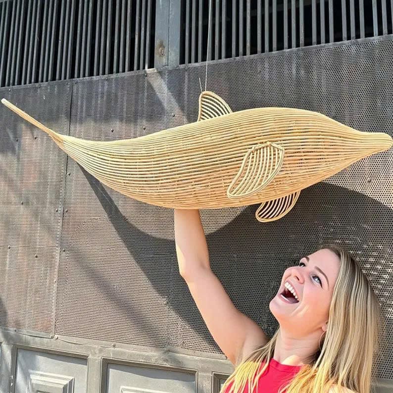 Rattan dolphin lamp fish chandelier art deco lamp
