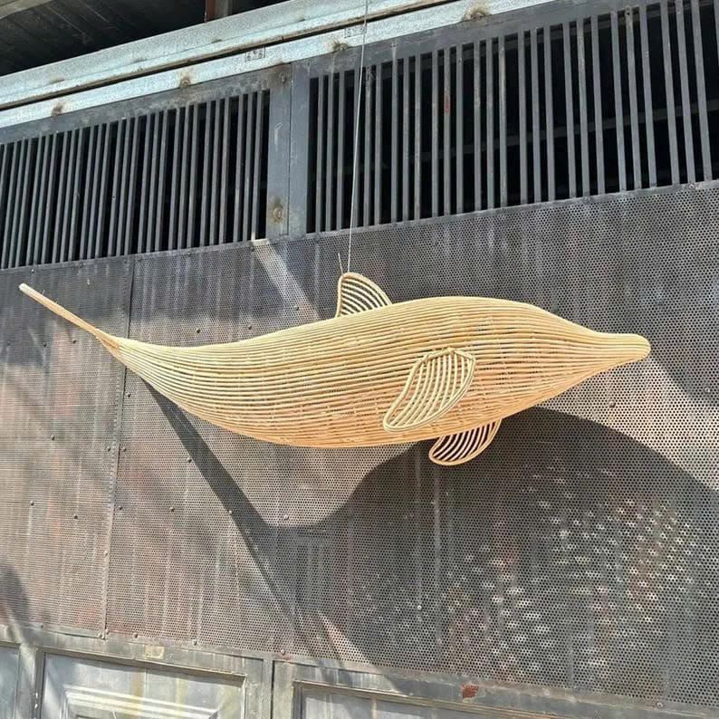 Rattan dolphin lamp fish chandelier art deco lamp